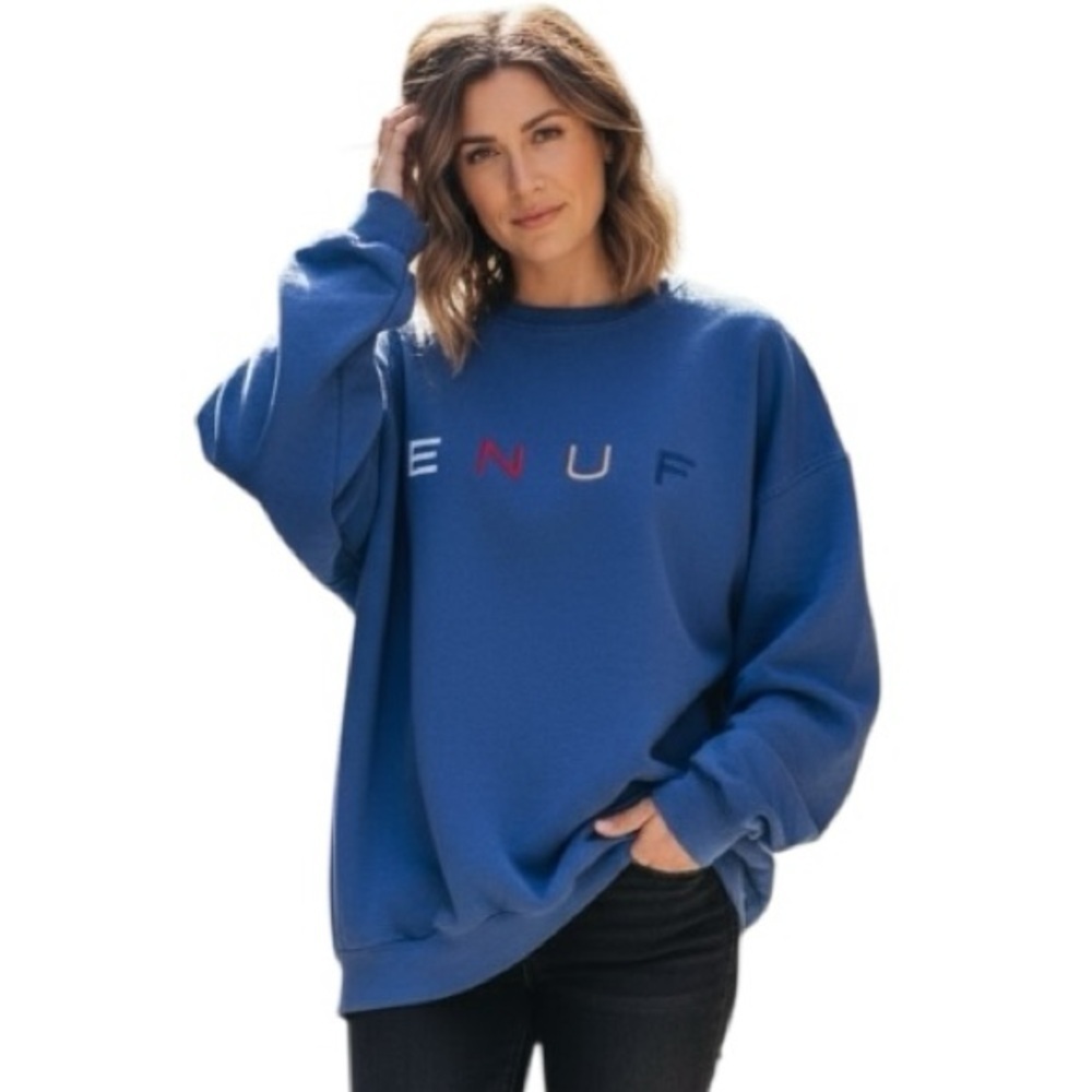 ENUF Vintage Blue Scoop-neck Sweatshirt Embroidered 90s Classic Cozy Oversized